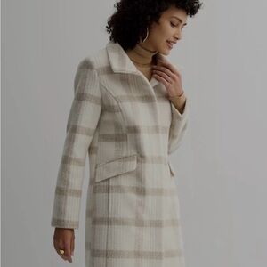 Nine West Faux Wool Cream and Tan Plaid Trench Coat